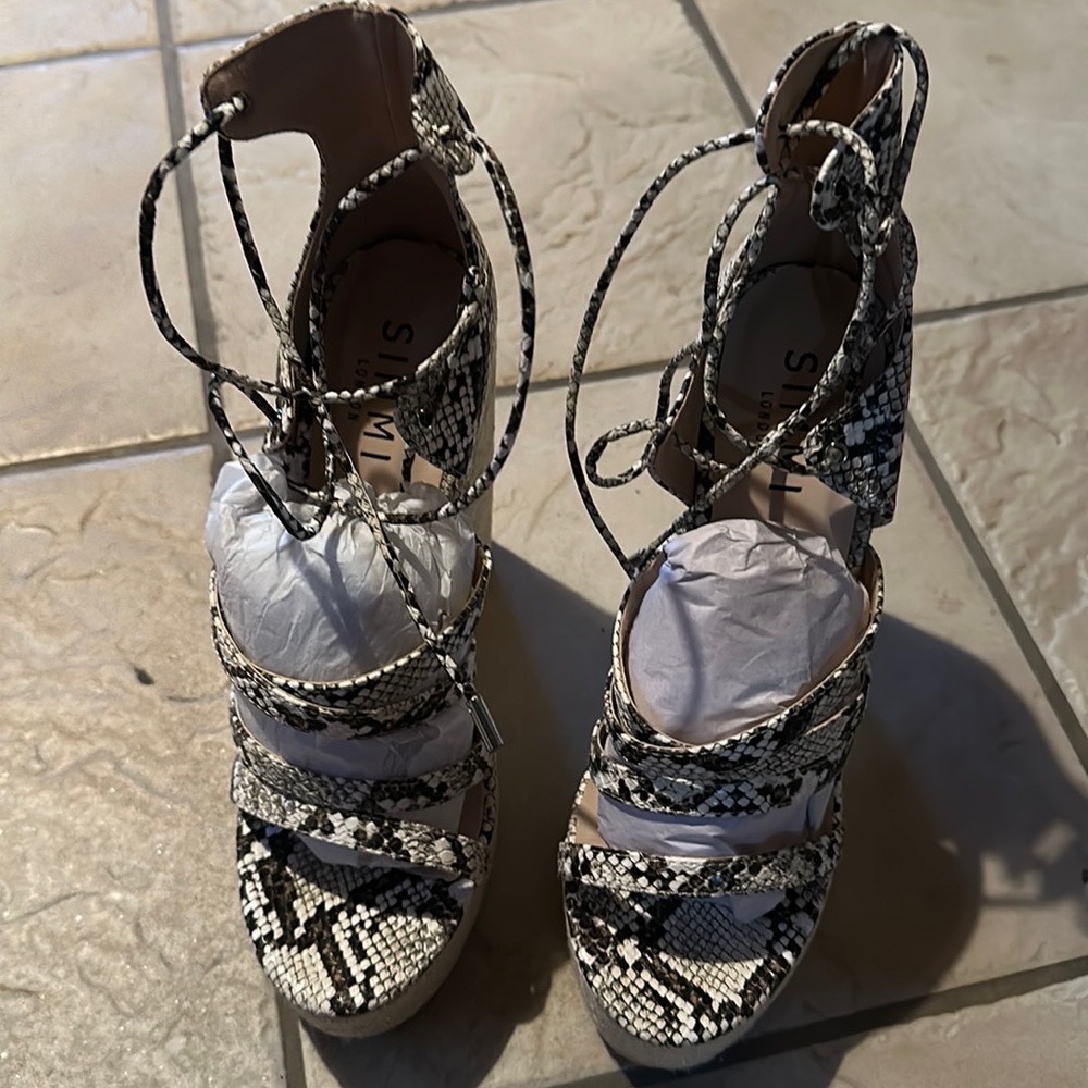Simmi snake skin strappy wedges